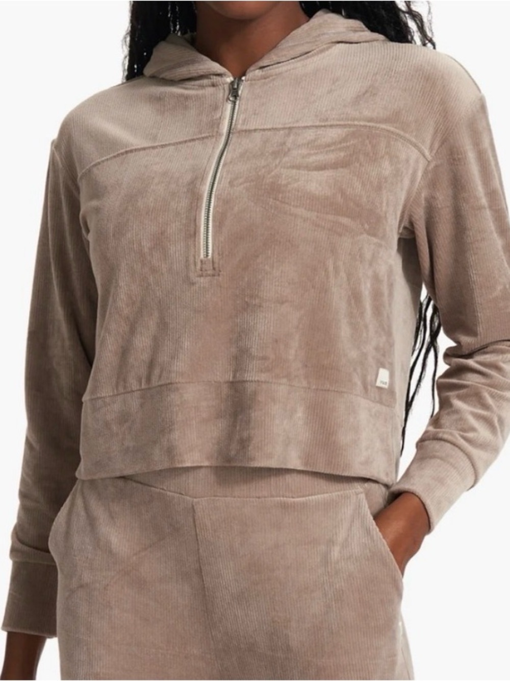Vuori Haven Half Zip Hoodie Ribbed Velour Soft Tan Women’s Medium